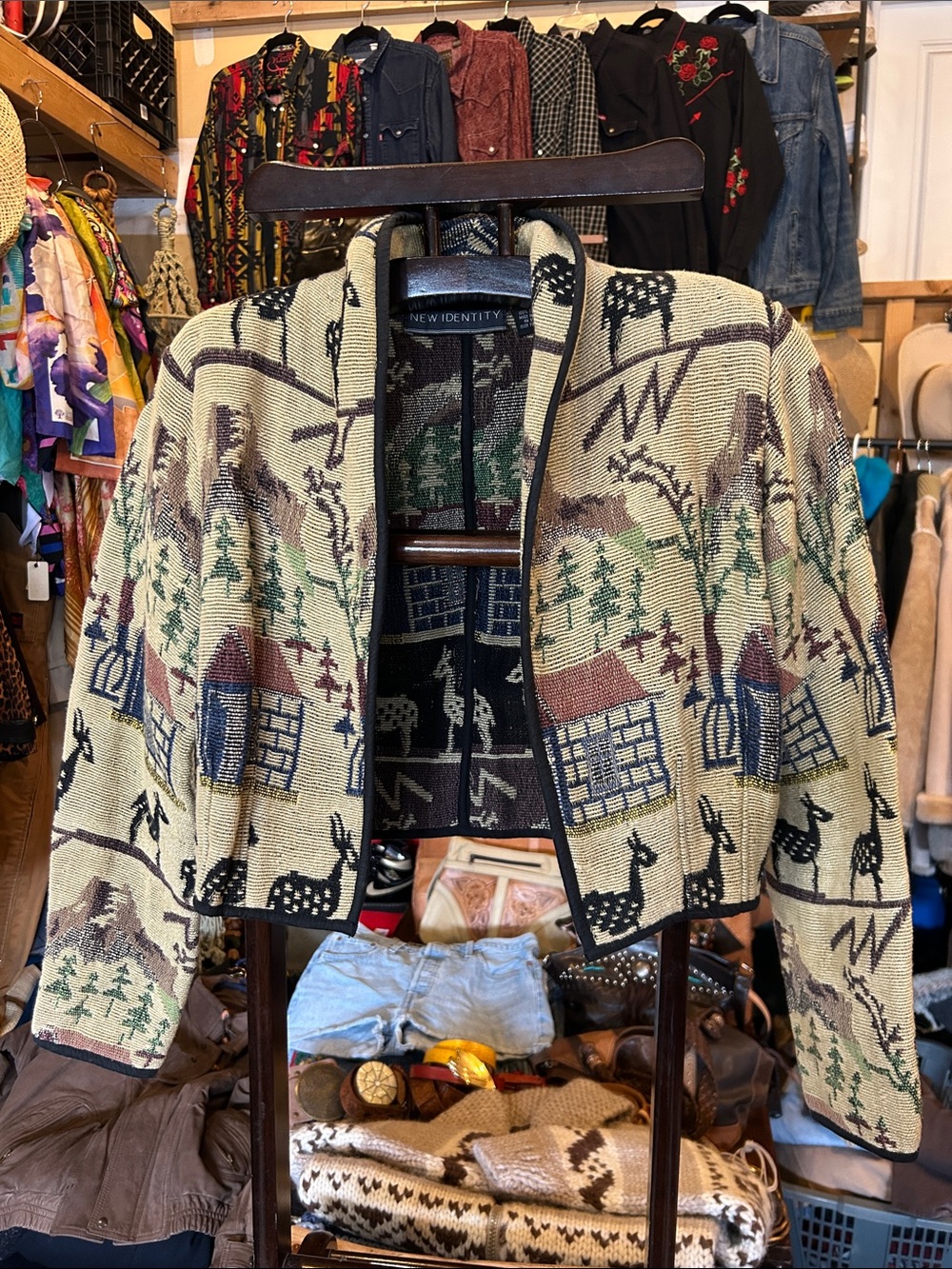 New Identity Tapestry Jacquard Cropped Jacket - Cream, Brown, Green, Blue